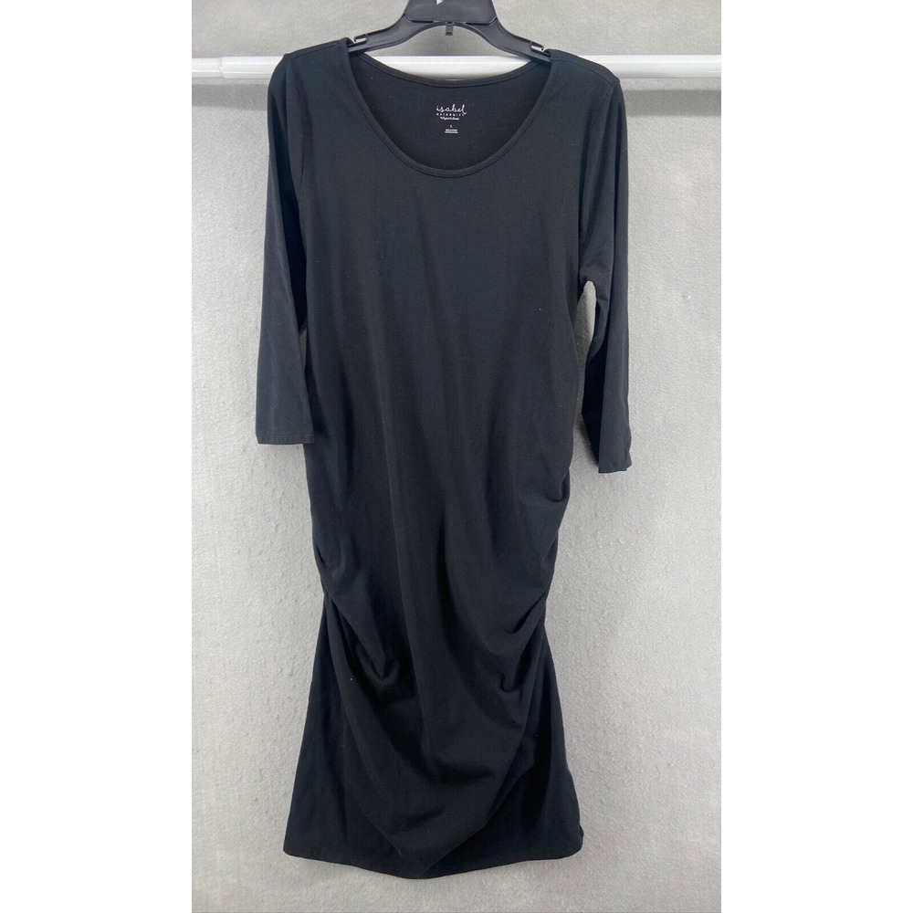 Isabel Maternity Dress Womens Sz L Black 3/4 Sleeves Fitted Stretch Midi Bodycon